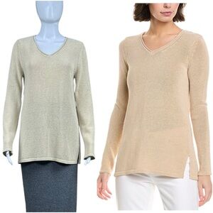 J.McLaughlin Callum V-Neck Sweater MEDIUM Sand Beige Tunic Old Money Beach